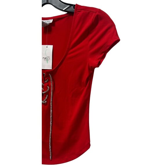 Rue 21 - Women's Short Sleeve V Neck Top - Red - Small - Picture 12 of 12